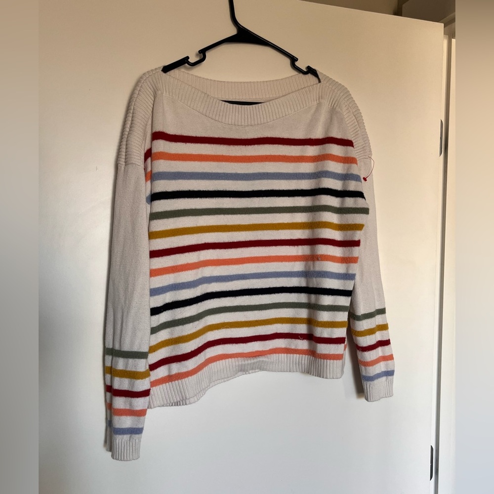 LOFT fuzzy cropped multicolor striped sweater